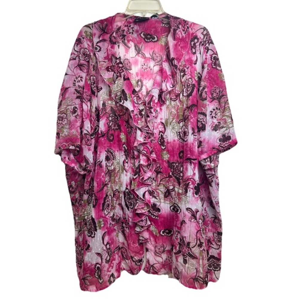 Maggie Barnes Women's Semi Sheer Floral Tunic Top Size 4X Flowy Fairy Boho Artsy